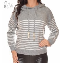 Csíkos, kapucnis kötött pulóver M/L, XL/XXL