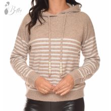 Csíkos, kapucnis kötött pulóver M/L, XL/XXL
