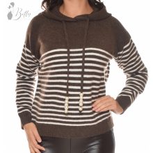 Csíkos, kapucnis kötött pulóver M/L, XL/XXL