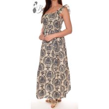 Mellnél és derékban smokkolt, mintás maxi ruha M/L, XL/XXL