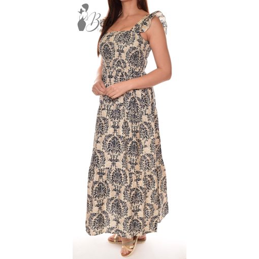 Mellnél és derékban smokkolt, mintás maxi ruha M/L, XL/XXL