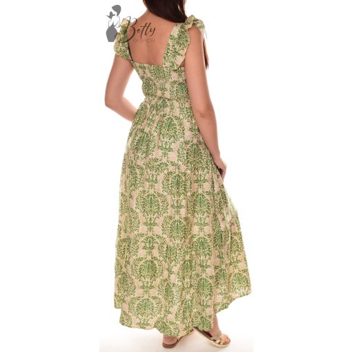 Mellnél és derékban smokkolt, mintás maxi ruha M/L, XL/XXL