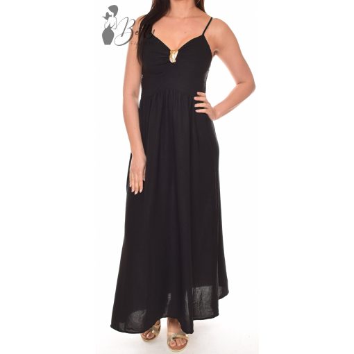 Mellnél fémdíszes, egyszínű maxiruha S/M, L/XL