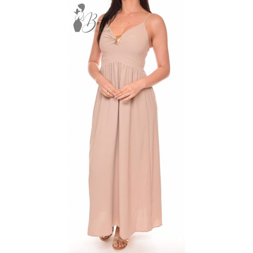 Mellnél fémdíszes, egyszínű maxiruha S/M, L/XL