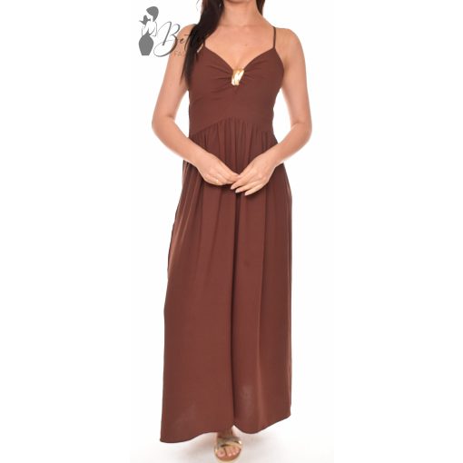 Mellnél fémdíszes, egyszínű maxiruha S/M, L/XL