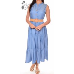 Farmerkék, fonott öves maxiruha S/M, L/XL