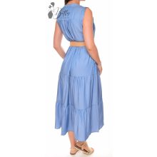 Farmerkék, fonott öves maxiruha S/M, L/XL