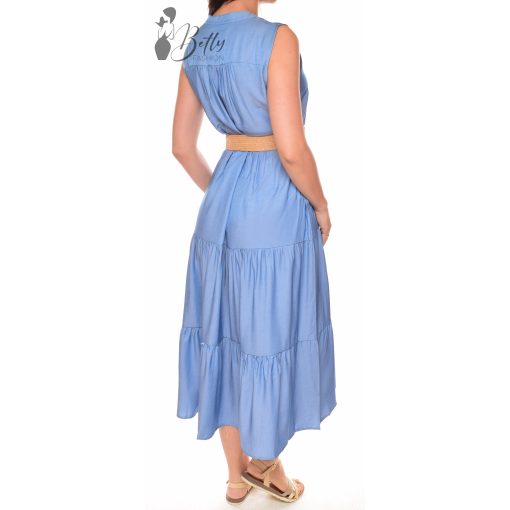 Farmerkék, fonott öves maxiruha S/M, L/XL