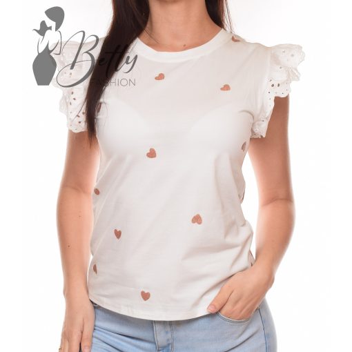 Madeirás és fodros ujjú, szívecskés felső M/L, XL/XXL