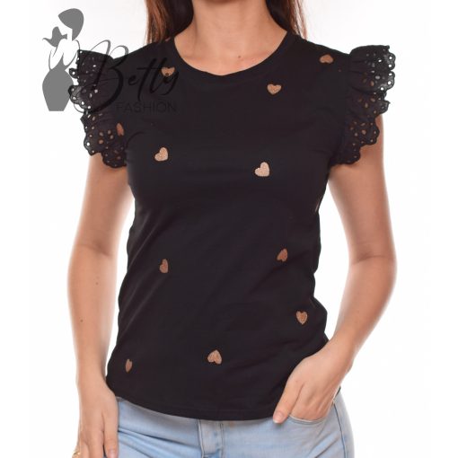 Madeirás és fodros ujjú, szívecskés felső M/L, XL/XXL