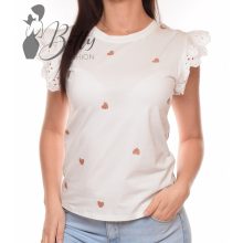 Madeirás és fodros ujjú, szívecskés felső M/L, XL/XXL