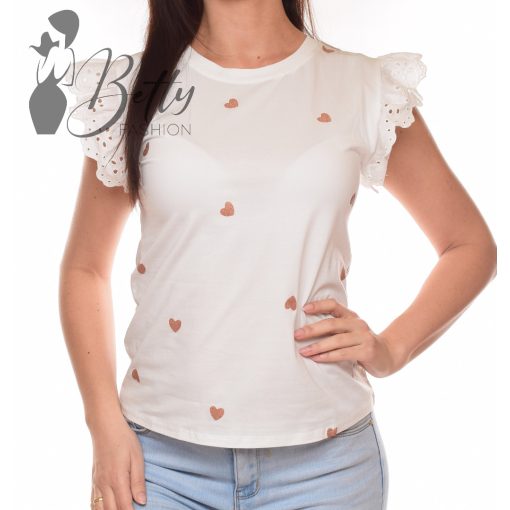 Madeirás és fodros ujjú, szívecskés felső M/L, XL/XXL