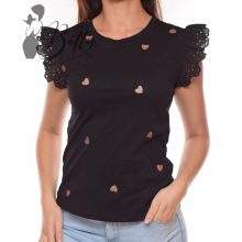 Madeirás és fodros ujjú, szívecskés felső M/L, XL/XXL