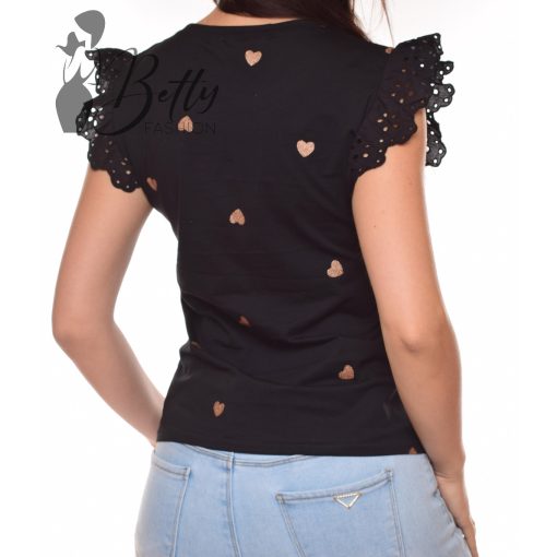 Madeirás és fodros ujjú, szívecskés felső M/L, XL/XXL