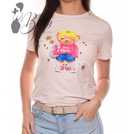 Mackó mintás, strasszköves póló S/M, L/XL