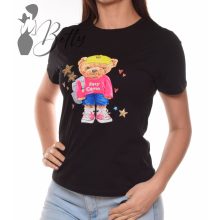 Mackó mintás, strasszköves póló S/M, L/XL