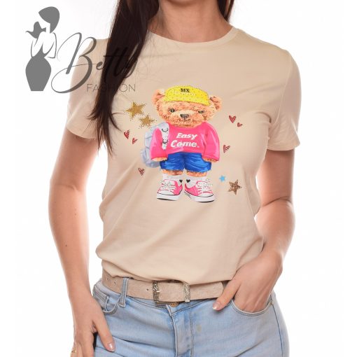 Mackó mintás, strasszköves póló S/M, L/XL