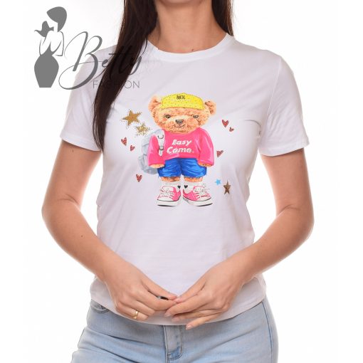 Mackó mintás, strasszköves póló S/M, L/XL