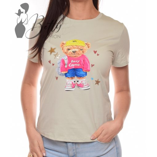 Mackó mintás, strasszköves póló S/M, L/XL