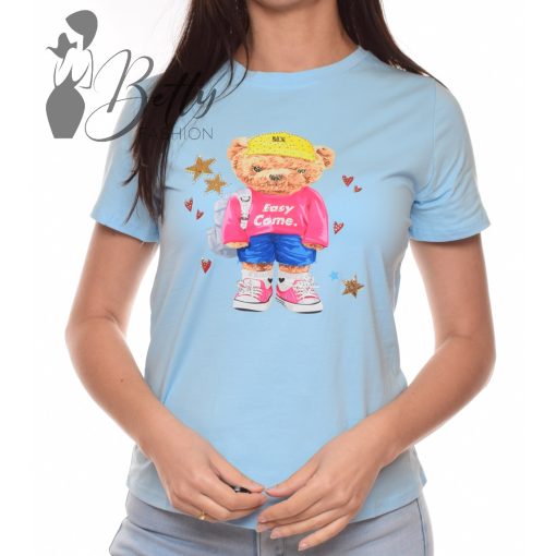 Mackó mintás, strasszköves póló S/M, L/XL