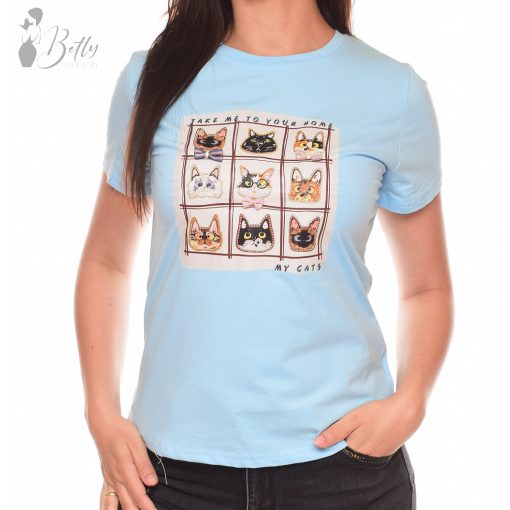 Cica mintás, rövid ujjú pamut felső S/M, L/XL