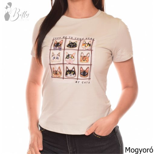 Cica mintás, rövid ujjú pamut felső S/M, L/XL