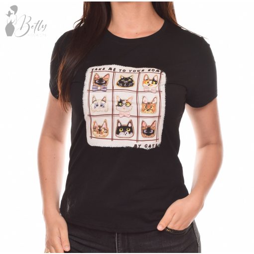 Cica mintás, rövid ujjú pamut felső S/M, L/XL