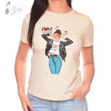 Női alak mintás, rövid ujjú pamut felső S/M, L/XL