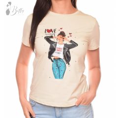 Női alak mintás, rövid ujjú pamut felső S/M, L/XL