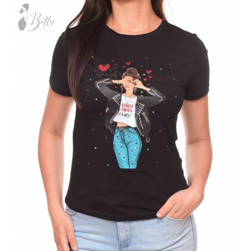 Női alak mintás, rövid ujjú pamut felső S/M, L/XL