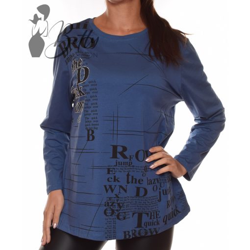 Feliratos és strasszköves, laza felső L/XL, 2XL/3XL