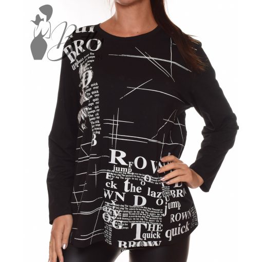 Feliratos és strasszköves, laza felső L/XL, 2XL/3XL