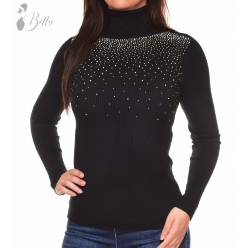 Fekete színű, strasszköves, kötött felső L/XL