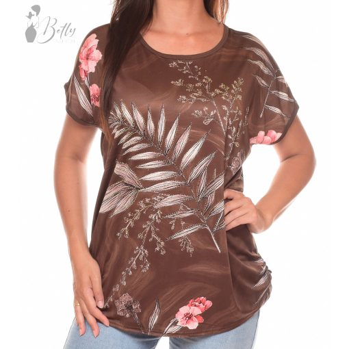 Levél és virágmintás, bő szabású felső L/XL, 2XL/3XL