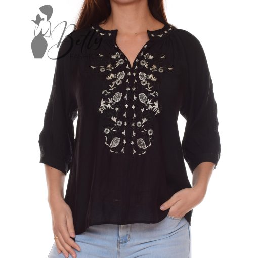 Hímzett virágmintás, lenge blúz S/M, L/XL