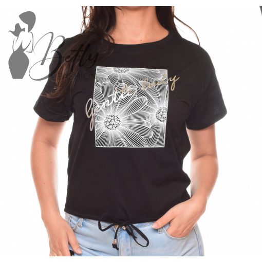 Virág díszes, megkötős, laza felső S/M, L/XL