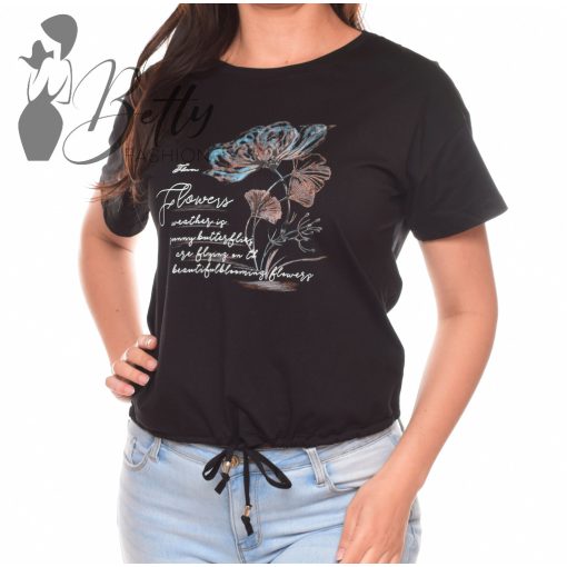 Virág díszes, megkötős, laza felső S/M, L/XL