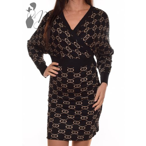 Mintás, mellnél átlapolt kötött ruha M/L, L/XL, XL/2XL