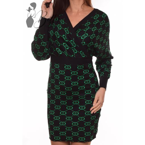 Mintás, mellnél átlapolt kötött ruha M/L, L/XL, XL/2XL