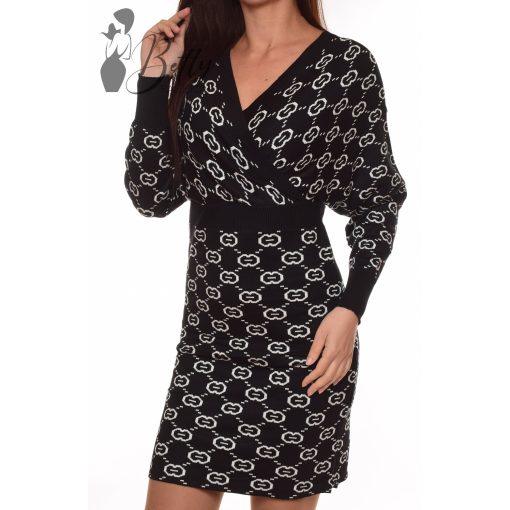 Mintás, mellnél átlapolt kötött ruha M/L, L/XL, XL/2XL