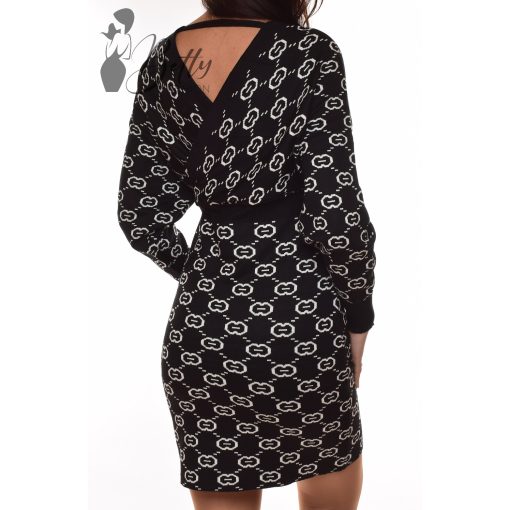 Mintás, mellnél átlapolt kötött ruha M/L, L/XL, XL/2XL