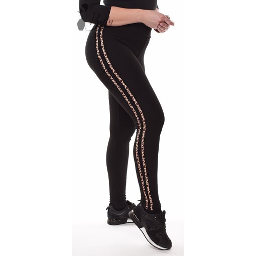 Oldalán dupla leopárdmintás csíkos leggings S/M, L/XL