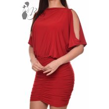 Bordó színű, ujjain kivágott, ráncolt ruha S-M-L