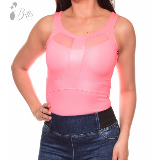 Neon rózsaszín, tüllbetétes body S-M