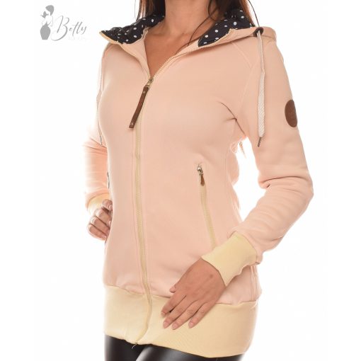 Pöttyös kapucnis, polárbélelt, hosszított pulóver S, M, L, XL, XXL