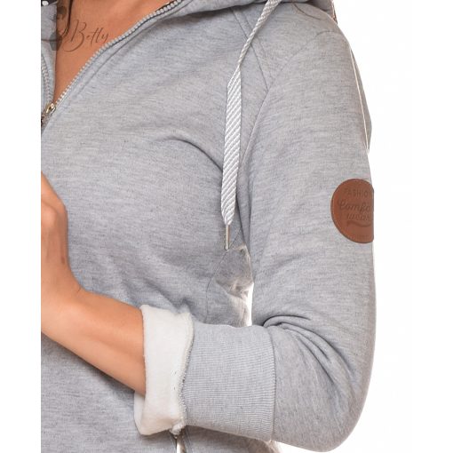 Pöttyös kapucnis, polárbélelt, hosszított pulóver S, M, L, XL, XXL