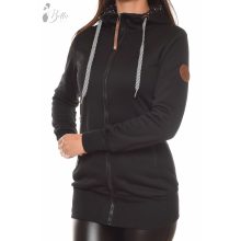 Pöttyös kapucnis, polárbélelt, hosszított pulóver S, M, L, XL, XXL