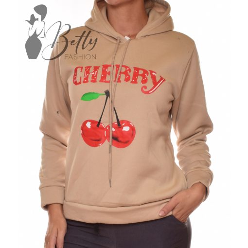 Cseresznye mintás, polárbélelt pulóver M/L, XL/XXL