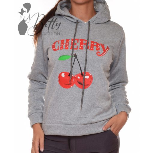 Cseresznye mintás, polárbélelt pulóver M/L, XL/XXL
