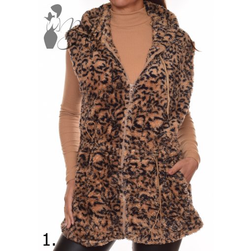 Leopárd mintás, pihe-puha, hosszított mellény M/L, XL/XXL